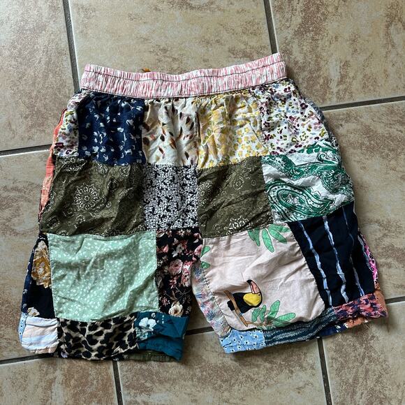 Made In India Patch Work Elastic Waist Shorts Boho Artsy Colorful Pockets - Picture 7 of 9